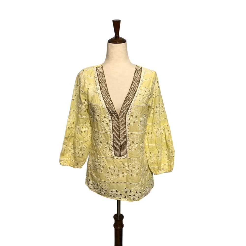 Chico's Yellow Embroidered Cotton Top